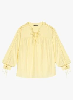 Maje LAMIL - Katoenen Blouse Met Rijgdetails | Geel -MORGAN Verkoop 4109732