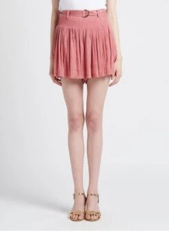 BERENICE SELENA - Short Van Stof Met Hoge Taille En Plooien | Oranje