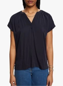 ESPRIT Top Van Viscose Met Tuniekhals | Blauw
