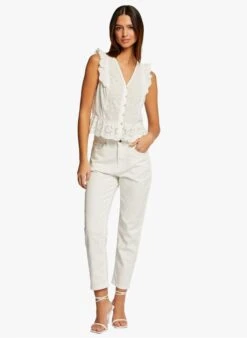 MORGAN PLEACH - Rechte, Katoenen Jeans | Wit -MORGAN Verkoop 4111748