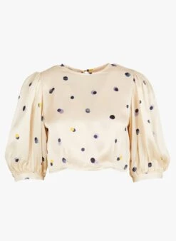 Sessun HAMINA - Korte Top Met Ronde Hals En Stippenprint | Wit -MORGAN Verkoop 4112953