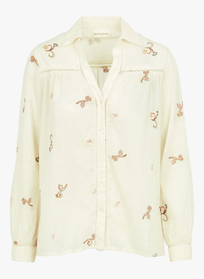 JERRY - Straight-fit Katoenen Blouse Met V-hals En Borduurwerk | Wit 5 JERRY - Straight-fit Katoenen Blouse Met V-hals En Borduurwerk | Wit - Afbeelding 3