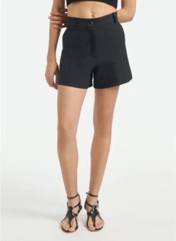 Vanessa Bruno NIXIA - Recht Short Met Hoge Taille Linnenblend | Zwart