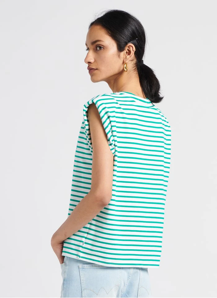 LE TEMPS DES CERISES MALE - Gestreept, Katoenen T-shirt Met Ronde Hals | Groen 4 LE TEMPS DES CERISES MALE - Gestreept, Katoenen T-shirt Met Ronde Hals | Groen - Afbeelding 2