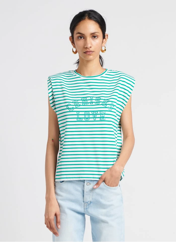 LE TEMPS DES CERISES MALE - Gestreept, Katoenen T-shirt Met Ronde Hals | Groen 3 LE TEMPS DES CERISES MALE - Gestreept, Katoenen T-shirt Met Ronde Hals | Groen