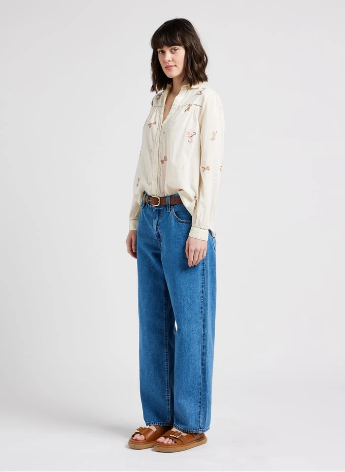 JERRY - Straight-fit Katoenen Blouse Met V-hals En Borduurwerk | Wit 6 JERRY - Straight-fit Katoenen Blouse Met V-hals En Borduurwerk | Wit - Afbeelding 4