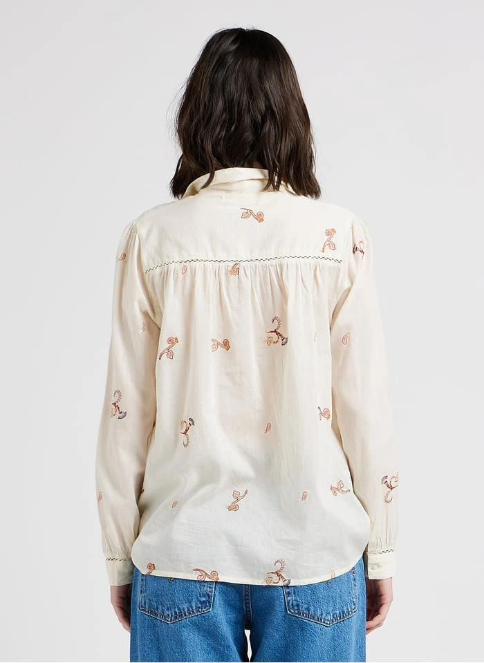 JERRY - Straight-fit Katoenen Blouse Met V-hals En Borduurwerk | Wit 4 JERRY - Straight-fit Katoenen Blouse Met V-hals En Borduurwerk | Wit - Afbeelding 2