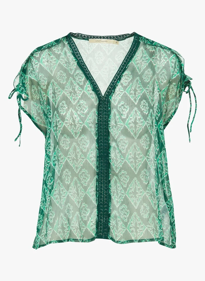 Ruimvallende Top Met V-hals En Print | Blauw 4 Ruimvallende Top Met V-hals En Print | Blauw - Afbeelding 2