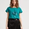 ONE STEP T-shirt Met Boothals En Zeefdruk Katoenblend | Groen -MORGAN Verkoop 4120945