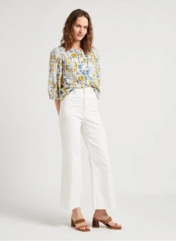 JUNO - Wijde Blouse Met Ronde Hals En Print | Beige -MORGAN Verkoop 4121039 1