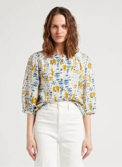 Nieuwe uitgaven 13 JUNO - Wijde Blouse Met Ronde Hals En Print | Beige