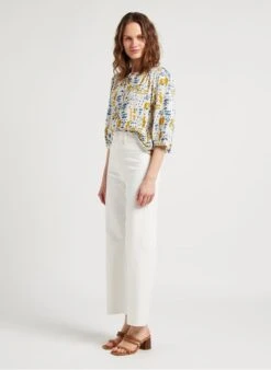 JUNO - Wijde Blouse Met Ronde Hals En Print | Beige -MORGAN Verkoop 4121042