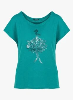 ONE STEP T-shirt Met Boothals En Zeefdruk Katoenblend | Groen -MORGAN Verkoop 4122130