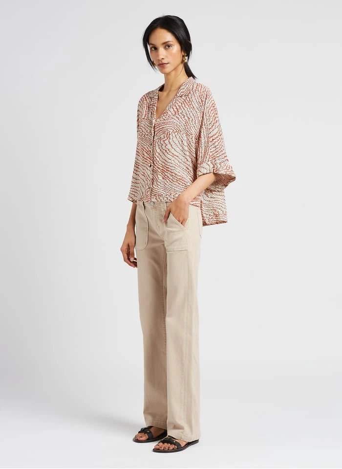 LE TEMPS DES CERISES FREILA - Wijde Blouse Met V-hals En Motiefje | Oranje 6 LE TEMPS DES CERISES FREILA - Wijde Blouse Met V-hals En Motiefje | Oranje - Afbeelding 4