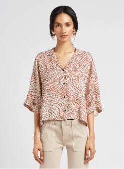 Nieuwe uitgaven 15 LE TEMPS DES CERISES FREILA - Wijde Blouse Met V-hals En Motiefje | Oranje