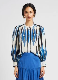 STELLA FOREST PRIYANKA - Blouse Met Maokraag En Print | Blauw