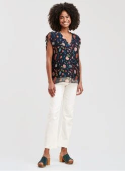 Top Met V-hals En Bloemenprint | Blauw -MORGAN Verkoop 4126800