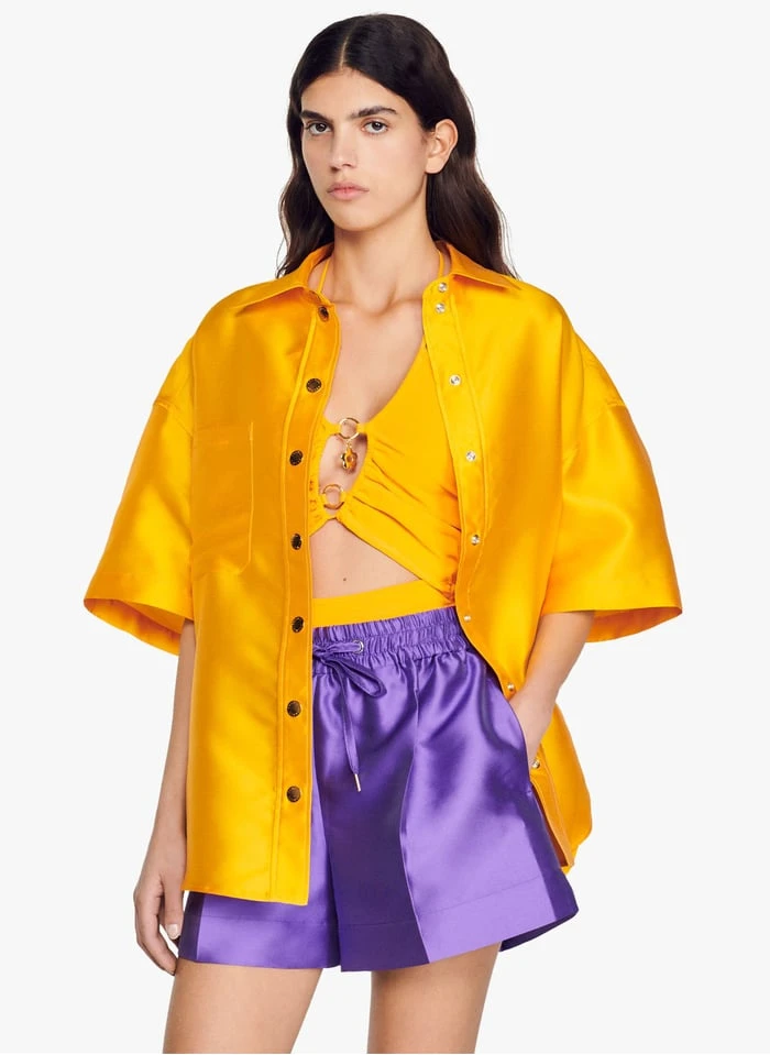 Sandro JUNE - Satijnachtige Blouse Met Klassieke Kraag | Oranje 3 Sandro JUNE - Satijnachtige Blouse Met Klassieke Kraag | Oranje