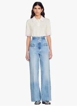 Sandro OSLO - Rechte, Katoenen Jeans Met Verwassen Effect | Blauw -MORGAN Verkoop 4126957