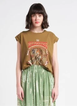 TAIWAN - Katoenen T-shirt Met Ronde Hals, Zeefdruk En Lovertjes | Groen