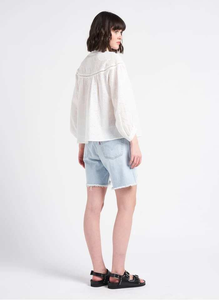 Wijde, Katoenen Blouse Met Maokraag | Wit 7 Wijde, Katoenen Blouse Met Maokraag | Wit - Afbeelding 5