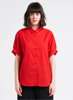ZOLA - Katoenen Blouse Met Korte Mouw | Rood
