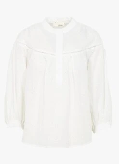 Wijde, Katoenen Blouse Met Maokraag | Wit 9 Wijde, Katoenen Blouse Met Maokraag | Wit -MORGAN Verkoop 4129211