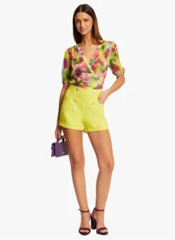 MORGAN SHIBA - Recht Short Katoenblend | Groen -MORGAN Verkoop 4131541