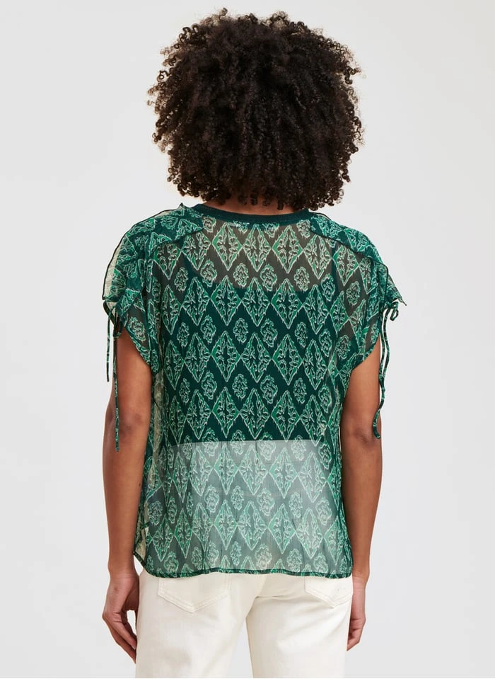 Ruimvallende Top Met V-hals En Print | Blauw 6 Ruimvallende Top Met V-hals En Print | Blauw - Afbeelding 4