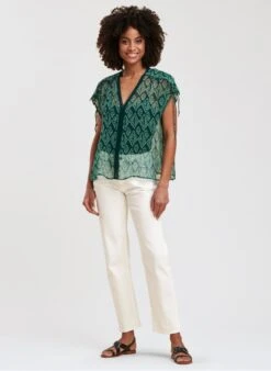 Ruimvallende Top Met V-hals En Print | Blauw 11 Ruimvallende Top Met V-hals En Print | Blauw -MORGAN Verkoop 4132625