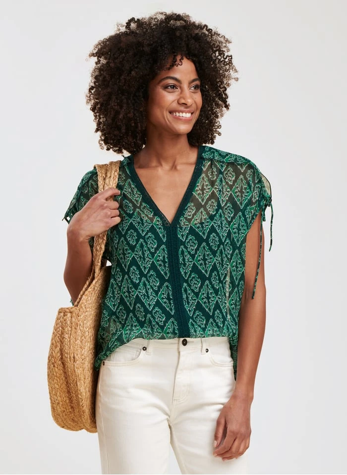 Ruimvallende Top Met V-hals En Print | Blauw 3 Ruimvallende Top Met V-hals En Print | Blauw