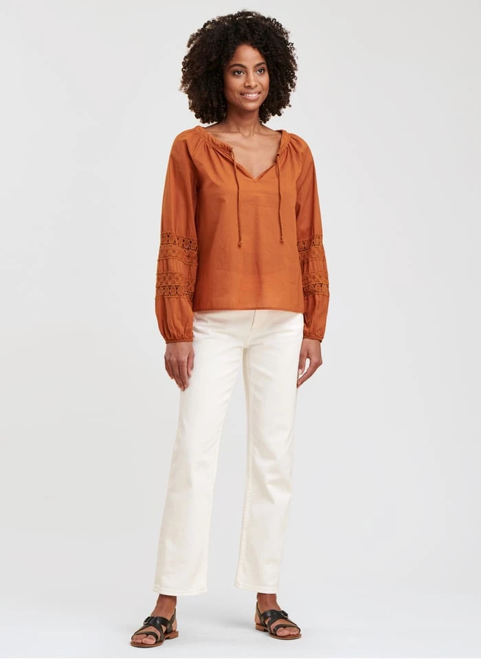 Ruimvallende, Katoenen Top Met Tuniekhals | Bruin 7 Ruimvallende, Katoenen Top Met Tuniekhals | Bruin - Afbeelding 5