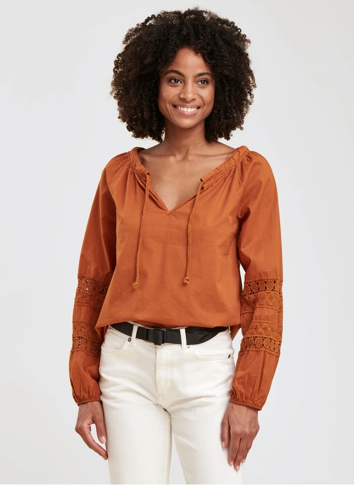 Ruimvallende, Katoenen Top Met Tuniekhals | Bruin 3 Ruimvallende, Katoenen Top Met Tuniekhals | Bruin