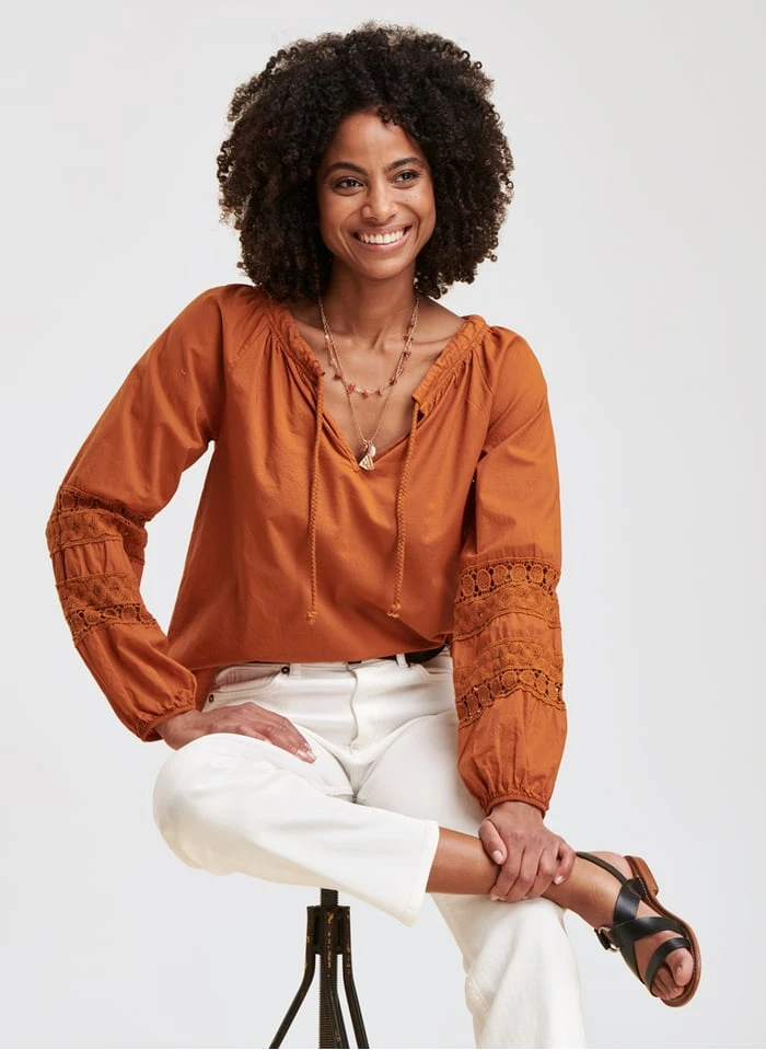 Ruimvallende, Katoenen Top Met Tuniekhals | Bruin 8 Ruimvallende, Katoenen Top Met Tuniekhals | Bruin - Afbeelding 6