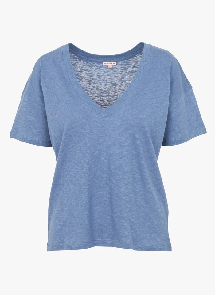 BENSIMON HARRIS - T-shirt Van Gevlamd Katoen Met V-hals | Blauw 5 BENSIMON HARRIS - T-shirt Van Gevlamd Katoen Met V-hals | Blauw - Afbeelding 3