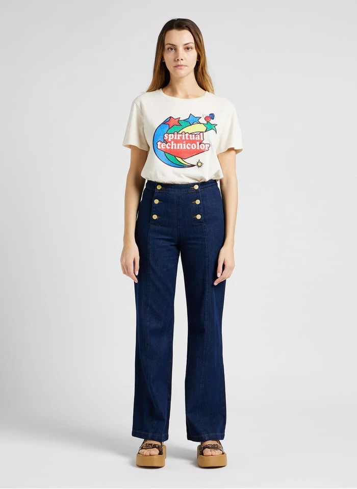 STARLIGHT TECHNICOLOR - Ruimvallend, Katoenen T-shirt Met Ronde Hals | Beige 6 STARLIGHT TECHNICOLOR - Ruimvallend, Katoenen T-shirt Met Ronde Hals | Beige - Afbeelding 4