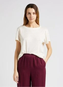 BERENICE EDENA - Wijd, Linnen T-shirt Met Ronde Hals | Wit