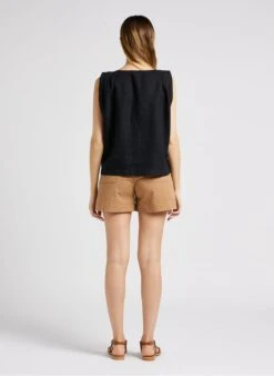 ELI - Linnen Blouse Met Ronde Hals | Zwart -MORGAN Verkoop 4137237