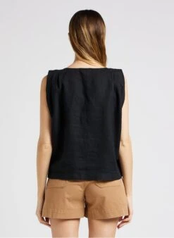 ELI - Linnen Blouse Met Ronde Hals | Zwart -MORGAN Verkoop 4137239