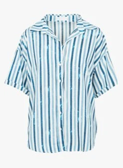 CLAUDIA - Gestreepte Blouse Met Open Hals | Blauw 9 CLAUDIA - Gestreepte Blouse Met Open Hals | Blauw -MORGAN Verkoop 4144014