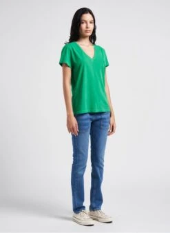 BERENICE EITHAN - Katoenen T-shirt Met V-hals En Borduursel | Groen -MORGAN Verkoop 4145971