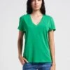 BERENICE EITHAN - Katoenen T-shirt Met V-hals En Borduursel | Groen