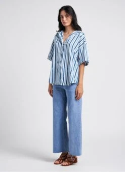 CLAUDIA - Gestreepte Blouse Met Open Hals | Blauw 10 CLAUDIA - Gestreepte Blouse Met Open Hals | Blauw -MORGAN Verkoop 4146028