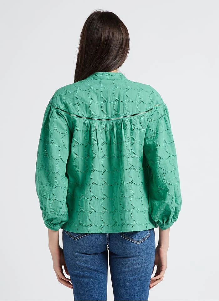 Wijde, Katoenen Blouse Met Maokraag | Groen 4 Wijde, Katoenen Blouse Met Maokraag | Groen - Afbeelding 2