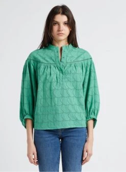 Wijde, Katoenen Blouse Met Maokraag | Groen