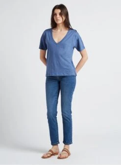 BENSIMON HARRIS - T-shirt Van Gevlamd Katoen Met V-hals | Blauw 12 BENSIMON HARRIS - T-shirt Van Gevlamd Katoen Met V-hals | Blauw -MORGAN Verkoop 4146520