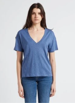 BENSIMON HARRIS - T-shirt Van Gevlamd Katoen Met V-hals | Blauw