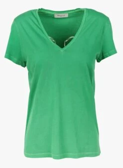 BERENICE EITHAN - Katoenen T-shirt Met V-hals En Borduursel | Groen -MORGAN Verkoop 4147305