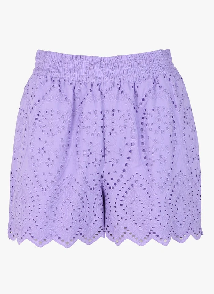 YASHOLI - Recht Short Van Biokatoen Met Ajourmotief | Violet 5 YASHOLI - Recht Short Van Biokatoen Met Ajourmotief | Violet - Afbeelding 3