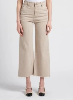PAMELA - Wijde Jeans Met Hoge Taille Katoenblend | Beige